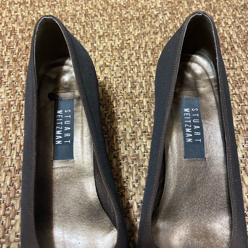 Vintage Stuart Weitzman Dark Brown Flats with Square Buckle & block heel, 11. - Picture 4 of 10